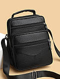 Чоловіча шкіряна сумка-барсетка 23х27х9, месенджер через плече Bexhill Bx-56402 чорна, фото 3