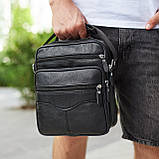 Чоловіча шкіряна сумка-барсетка 23х27х9, месенджер через плече Bexhill Bx-56402 чорна, фото 8