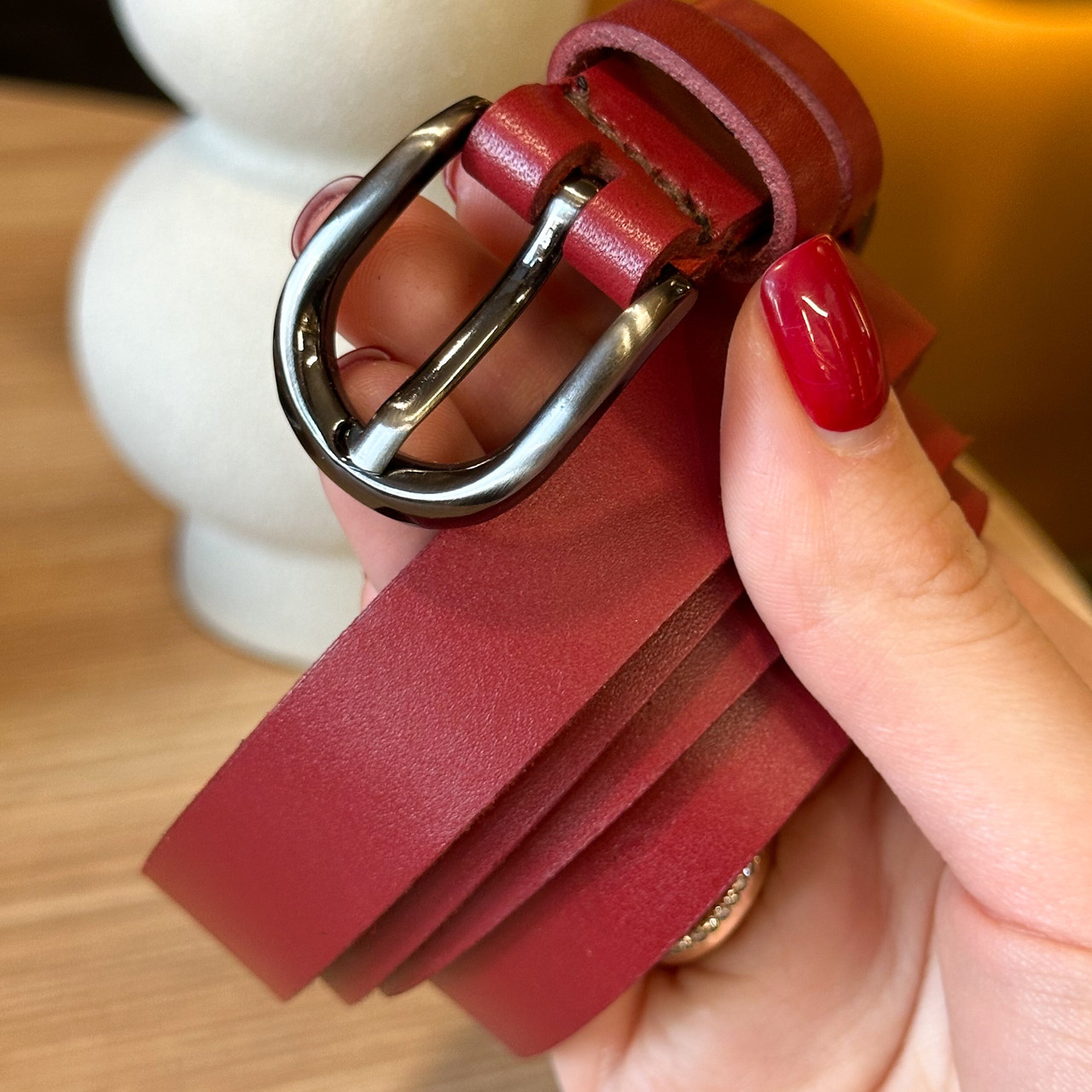 Шкіряний жіночий ремінь червоного кольору 4711, фото 1