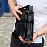 Сумка месенджер 21.5x25x7 шкіряна барсетка для чоловіків Tiding Bag 35775 чорна, фото 4