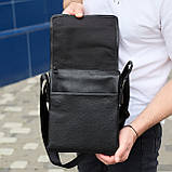 Сумка месенджер 21.5x25x7 шкіряна барсетка для чоловіків Tiding Bag 35775 чорна, фото 5