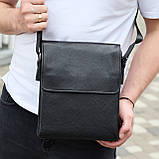 Сумка месенджер 21.5x25x7 шкіряна барсетка для чоловіків Tiding Bag 35775 чорна, фото 9