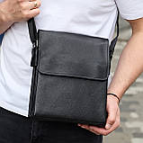 Сумка месенджер 21.5x25x7 шкіряна барсетка для чоловіків Tiding Bag 35775 чорна, фото 10