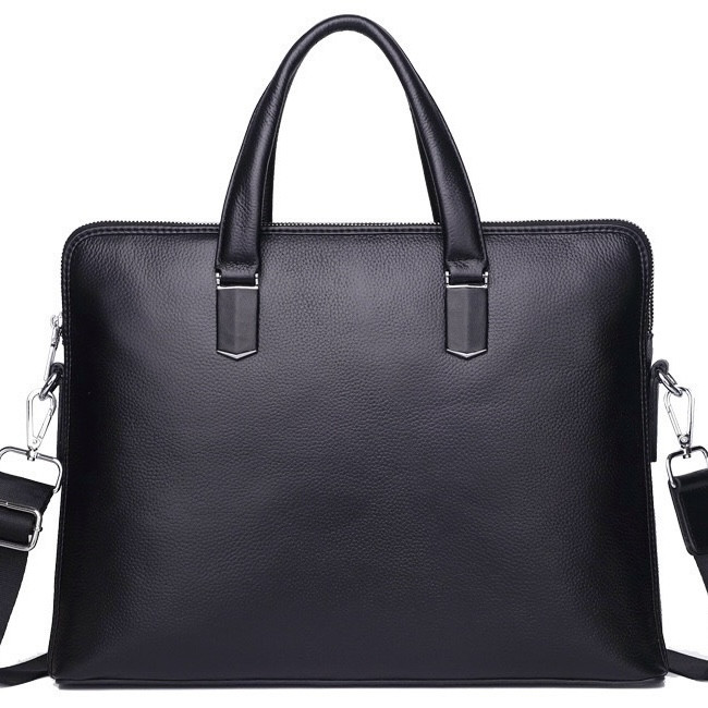 Шкіряна чоловіча ділова сумка-портфель портфель для ноутбука 37х28.5х7, дипломат для офіса Tiding Bag 64028 чорний, фото 1