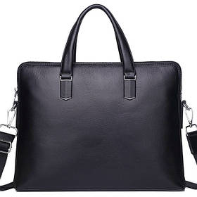 Шкіряна чоловіча ділова сумка-портфель портфель для ноутбука 37х28.5х7, дипломат для офіса Tiding Bag 64028 чорний