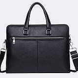Шкіряна чоловіча ділова сумка-портфель портфель для ноутбука 37х28.5х7, дипломат для офіса Tiding Bag 64028 чорний, фото 2