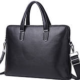 Шкіряна чоловіча ділова сумка-портфель портфель для ноутбука 37х28.5х7, дипломат для офіса Tiding Bag 64028 чорний, фото 6