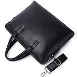 Шкіряна чоловіча ділова сумка-портфель портфель для ноутбука 37х28.5х7, дипломат для офіса Tiding Bag 64028 чорний, фото 7