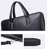 Шкіряна чоловіча ділова сумка-портфель портфель для ноутбука 37х28.5х7, дипломат для офіса Tiding Bag 64028 чорний, фото 9