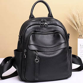 Жіноча шкіряна сумка наплічна міська 21х28х13, рюкзак для кожного дня, чорни