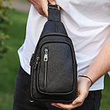 Сумка слінг чоловіча через плече 19х31х7, нагрудна сумочка рюкзак з натуральної шкіри TIDING BAG 32545 чорна, фото 2
