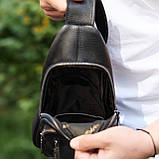 Сумка слінг чоловіча через плече 19х31х7, нагрудна сумочка рюкзак з натуральної шкіри TIDING BAG 32545 чорна, фото 3