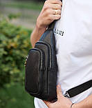 Сумка слінг чоловіча через плече 19х31х7, нагрудна сумочка рюкзак з натуральної шкіри TIDING BAG 32545 чорна, фото 5