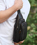 Сумка слінг чоловіча через плече 19х31х7, нагрудна сумочка рюкзак з натуральної шкіри TIDING BAG 32545 чорна, фото 7