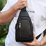 Сумка слінг чоловіча через плече 19х31х7, нагрудна сумочка рюкзак з натуральної шкіри TIDING BAG 32545 чорна, фото 9