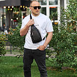 Сумка слінг чоловіча через плече 19х31х7, нагрудна сумочка рюкзак з натуральної шкіри TIDING BAG 32545 чорна, фото 10