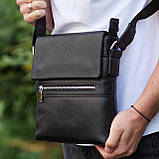 Чоловіча барсетка 23х26х6, месенджер через плече шкіряний Tiding Bag 80471 чорний, фото 2