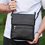 Чоловіча барсетка 23х26х6, месенджер через плече шкіряний Tiding Bag 80471 чорний, фото 3