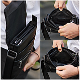 Чоловіча барсетка 23х26х6, месенджер через плече шкіряний Tiding Bag 80471 чорний, фото 5