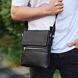 Чоловіча барсетка 23х26х6, месенджер через плече шкіряний Tiding Bag 80471 чорний, фото 7