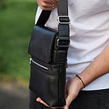 Чоловіча барсетка 23х26х6, месенджер через плече шкіряний Tiding Bag 80471 чорний, фото 8
