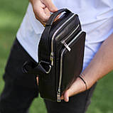 Чоловіча сумка-барсетка через плече з ручкою 21х26х6 сумка месенджер шкіряна Tiding Bag M616932 чорна, фото 3
