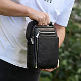 Чоловіча сумка-барсетка через плече з ручкою 21х26х6 сумка месенджер шкіряна Tiding Bag M616932 чорна, фото 8