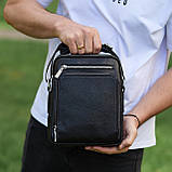Чоловіча сумка-барсетка через плече з ручкою 21х26х6 сумка месенджер шкіряна Tiding Bag M616932 чорна, фото 9