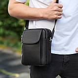 Чоловіча шкіряна сумка-барсетка 19х24х7.5, сумочка планшет через плече Bexhill BX-36256 чорна, фото 8