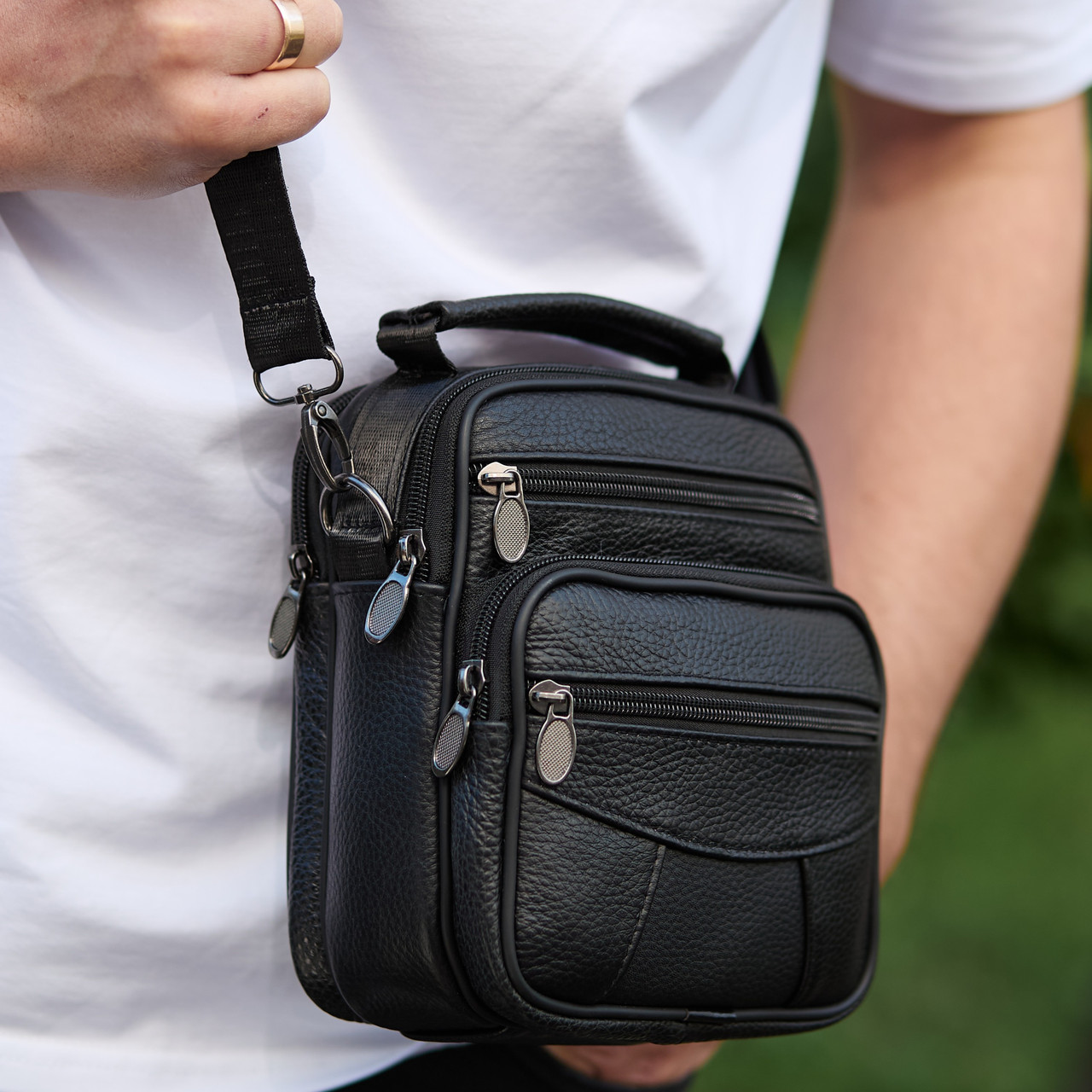 Чоловіча сумка-барсетка шкіряна 17x21x9, сумочка планшет для гаджетів Tiding Bag 32051 чорна, фото 1