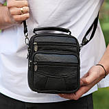 Чоловіча сумка-барсетка шкіряна 17x21x9, сумочка планшет для гаджетів Tiding Bag 32051 чорна, фото 2