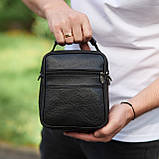 Чоловіча сумка-барсетка шкіряна 17x21x9, сумочка планшет для гаджетів Tiding Bag 32051 чорна, фото 4