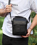 Сумка-барсетка чоловіча через плече 19х24х8, месенджер шкіряний гладкий Tiding Bag TD-55467 чорний колір, фото 2
