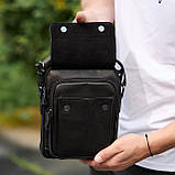 Сумка-барсетка чоловіча через плече 19х24х8, месенджер шкіряний гладкий Tiding Bag TD-55467 чорний колір, фото 3