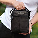 Сумка-барсетка чоловіча через плече 19х24х8, месенджер шкіряний гладкий Tiding Bag TD-55467 чорний колір, фото 7