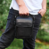Сумка-барсетка чоловіча через плече 19х24х8, месенджер шкіряний гладкий Tiding Bag TD-55467 чорний колір, фото 8
