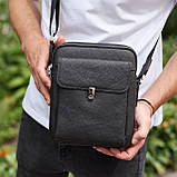 Сумка-барсетка чоловіча шкіряна 24х20х8, компактний месенджер для щоденного використання, чорна, фото 2