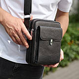 Сумка-барсетка чоловіча шкіряна 24х20х8, компактний месенджер для щоденного використання, чорна, фото 3