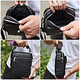 Сумка-барсетка чоловіча шкіряна 24х20х8, компактний месенджер для щоденного використання, чорна, фото 6
