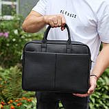 Чоловічий портфель на плече 38х28х8.5, офісний шкіряний месенджер, чоловіча ділова сумка для міста, чорна, фото 2