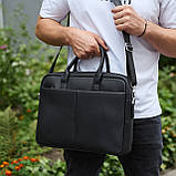 Чоловічий портфель на плече 38х28х8.5, офісний шкіряний месенджер, чоловіча ділова сумка для міста, чорна, фото 3