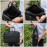 Чоловічий портфель на плече 38х28х8.5, офісний шкіряний месенджер, чоловіча ділова сумка для міста, чорна, фото 7