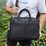 Чоловічий портфель на плече 38х28х8.5, офісний шкіряний месенджер, чоловіча ділова сумка для міста, чорна, фото 8