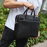 Чоловічий портфель на плече 38х28х8.5, офісний шкіряний месенджер, чоловіча ділова сумка для міста, чорна, фото 9