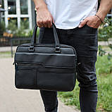 Чоловіча ділова сумка зі шкіри 39х29х10, класичний портфель для ноутбука та офісу, сумочка для студента, чорний, фото 3