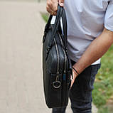 Чоловіча ділова сумка зі шкіри 39х29х10, класичний портфель для ноутбука та офісу, сумочка для студента, чорний, фото 4