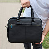 Чоловіча ділова сумка зі шкіри 39х29х10, класичний портфель для ноутбука та офісу, сумочка для студента, чорний, фото 5