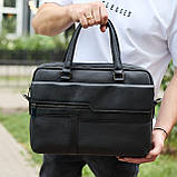 Чоловіча ділова сумка зі шкіри 39х29х10, класичний портфель для ноутбука та офісу, сумочка для студента, чорний, фото 8