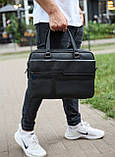 Чоловіча ділова сумка зі шкіри 39х29х10, класичний портфель для ноутбука та офісу, сумочка для студента, чорний, фото 10