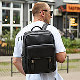 Стильний чоловічий шкіряний рюкзак 40х30х17, практичний аксесуар для ноутбука та документів, чорний, фото 2